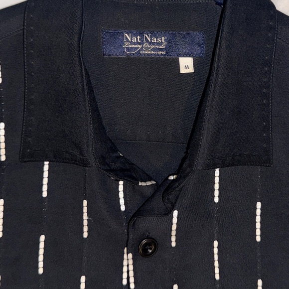 Nat Nast Luxury Originals 100% Silk Shirt Men’s M Black White Embroidered Crest - Picture 9 of 15